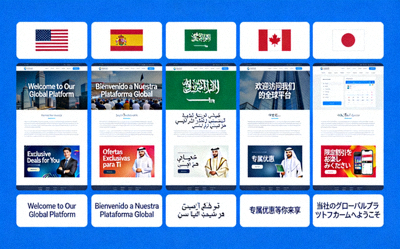 不同国家语言版本的网站和营销素材对比展示