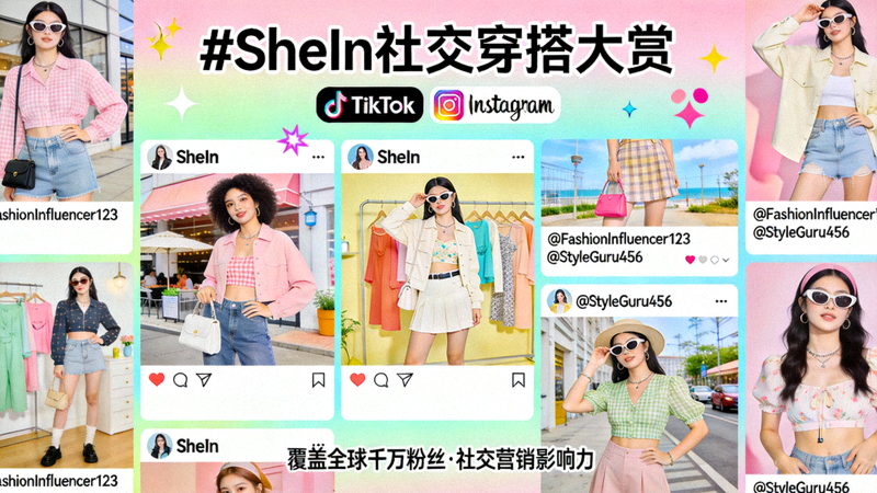 SheIn在TikTok和Instagram上的网红穿搭分享内容合集，展示其社交营销的广泛影响力