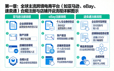 第一章：全球主流跨境电商平台（如亚马逊、eBay、速卖通）合规注册与店铺开设流程详解图示