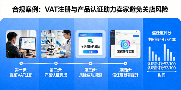 合规案例：某卖家因提前进行VAT注册和产品认证，成功避免关店风险并提升信任度的过程
