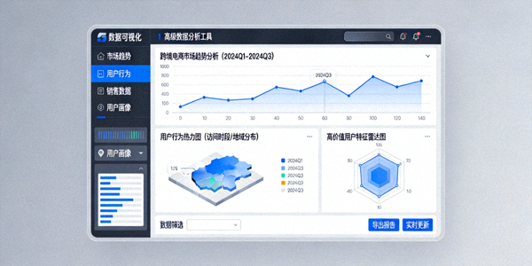 跨境电商卖家使用高级数据分析工具洞察市场趋势和用户行为的后台界面截图