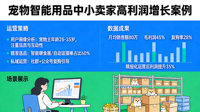 一个专注于垂类细分市场（如宠物智能用品）的中小卖家通过精细化运营实现高利润增长的案例展示